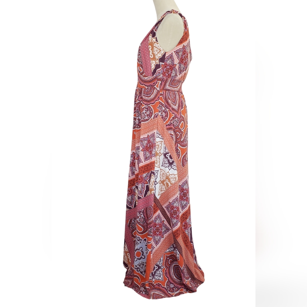 Garnet Hill Boho Paisley Maxi Dress Surplice Neck Scarf Print Sz M Festival - Picture 3 of 9